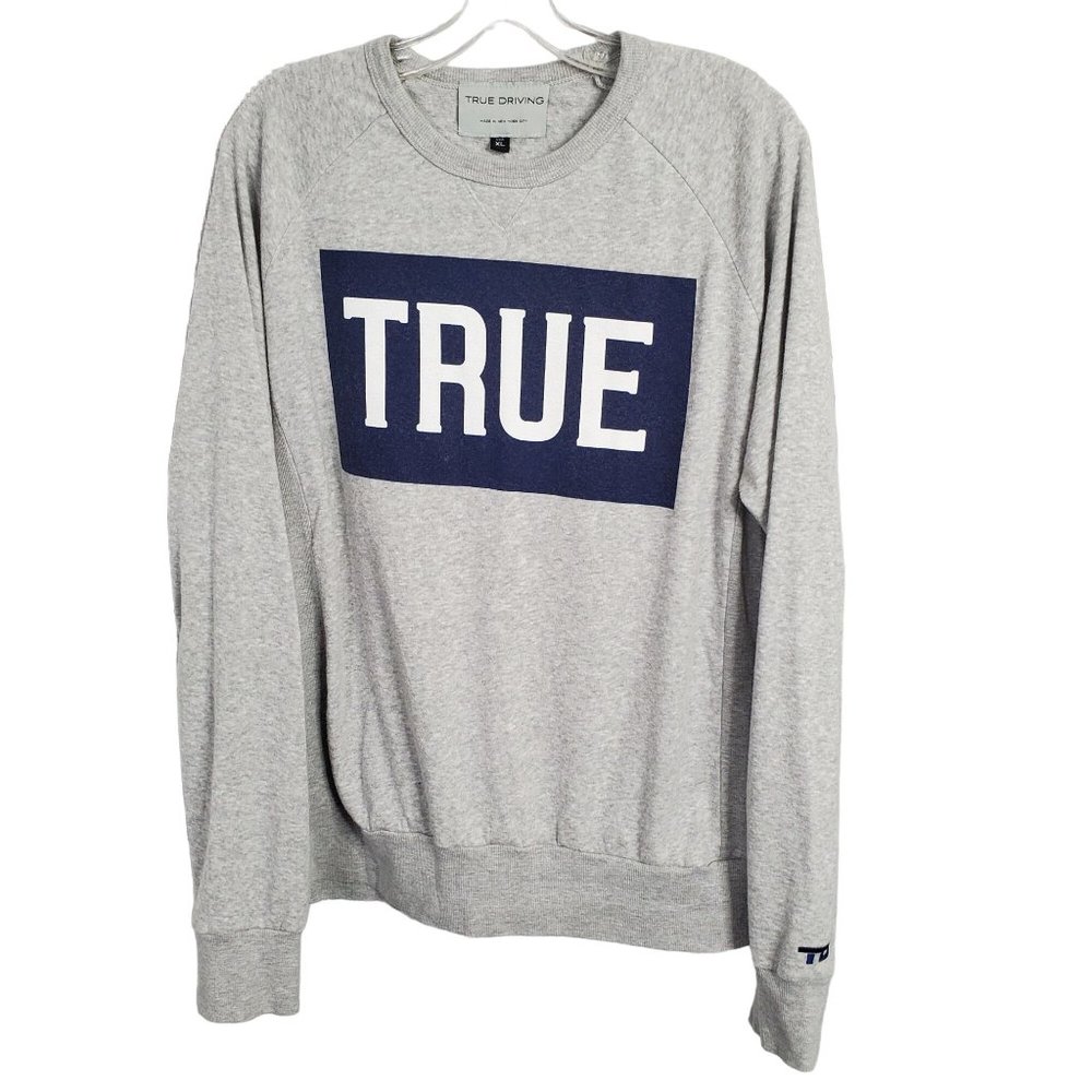 True Driving Mens XL Shirt Pullover Long Sleeve Lined Ribbed NYC Streetwear Gray - Picture 2 of 8